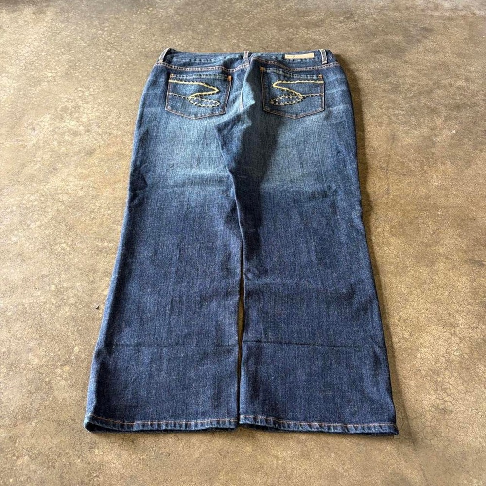 Seven7 Mens Baggy Embroidered Jeans 38x28.5 Y2K Blue Studded Wide Leg Streetwear